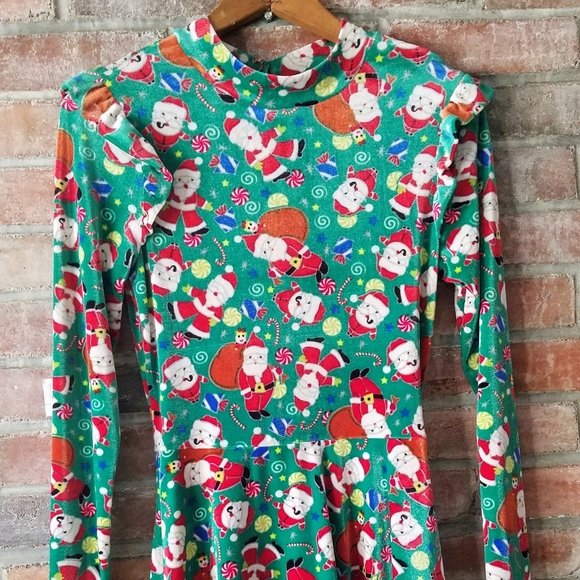 "Ugly" Christmas Green Santa Print Velour Dress - Picture 5 of 7
